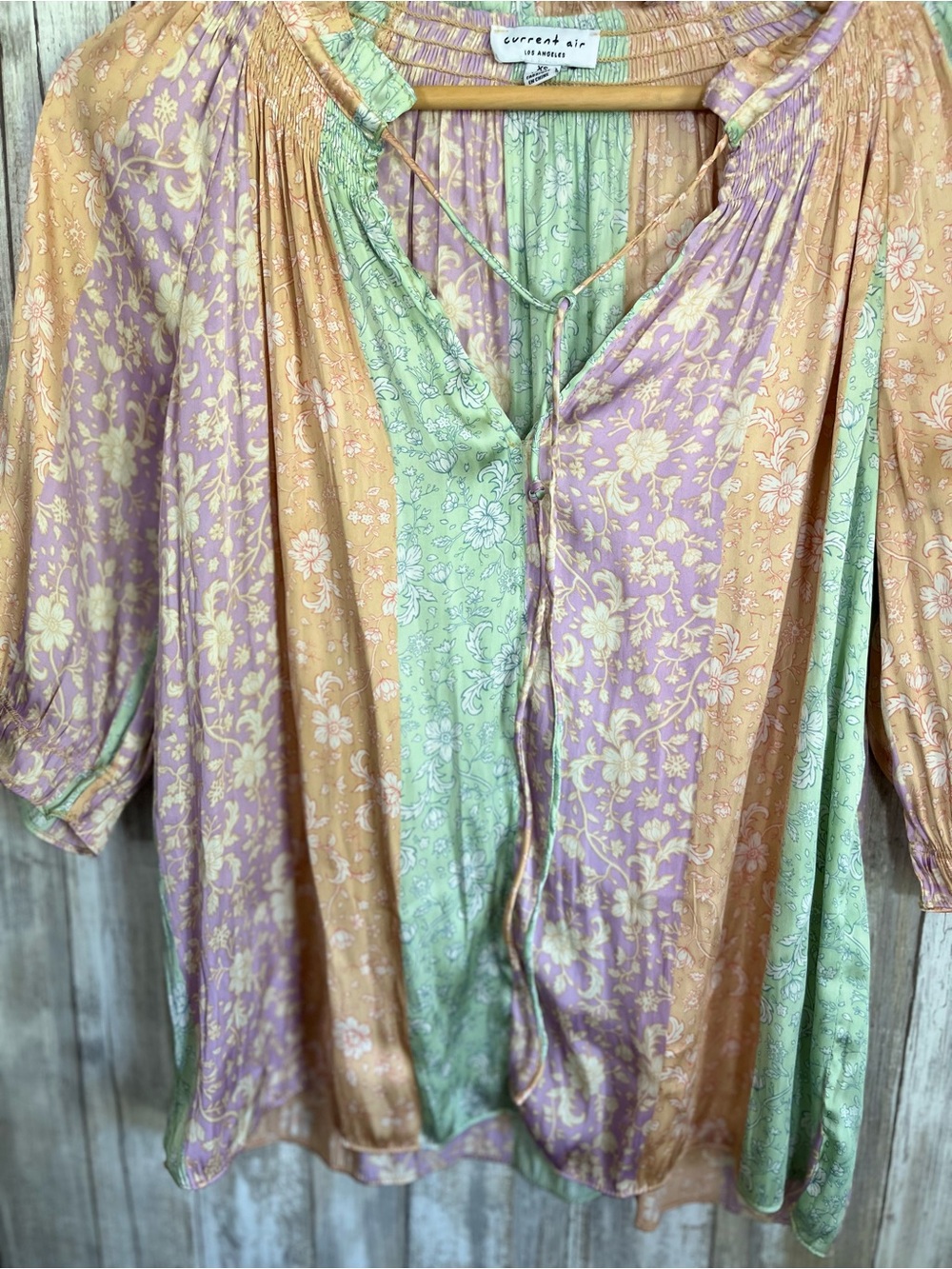 Current Air Patchwork Floral Blouse Boho Cottagecore Lightweight Top XS - Picture 3 of 6